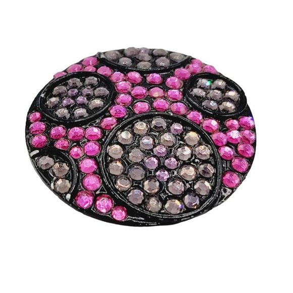 Unusual Signed Kramer Pink and Black Rhinestone Brooch (A2636) - Picture 1 of 4